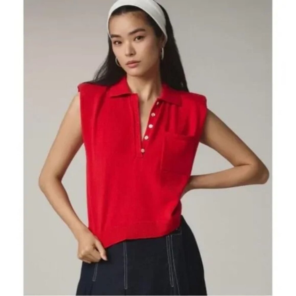 by Anthropologie Sleeveless Polo Sweater Vest Size S Red